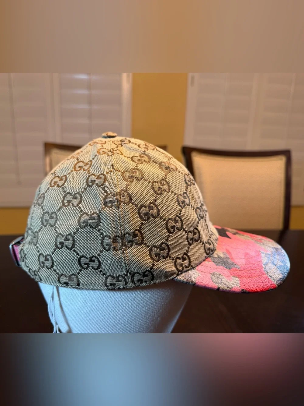 New Authentic Gucci GG Supreme Logo Baseball Hat Tan Pink Size L